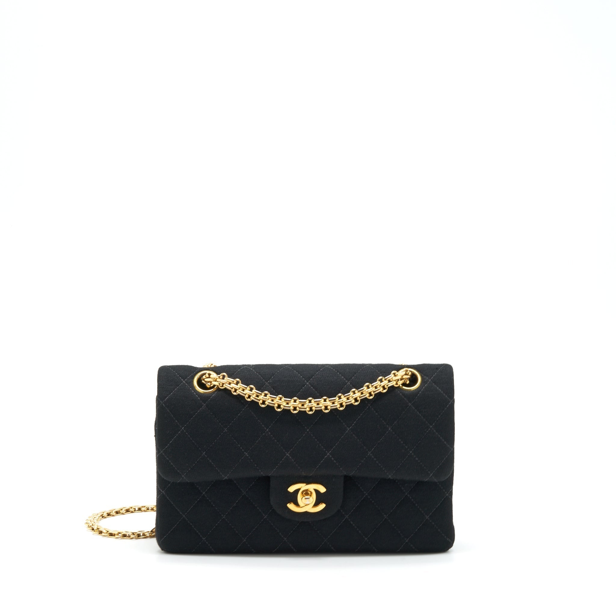 Chanel Vintage Small Classic Flap Bag Fabric Black Ruthenium