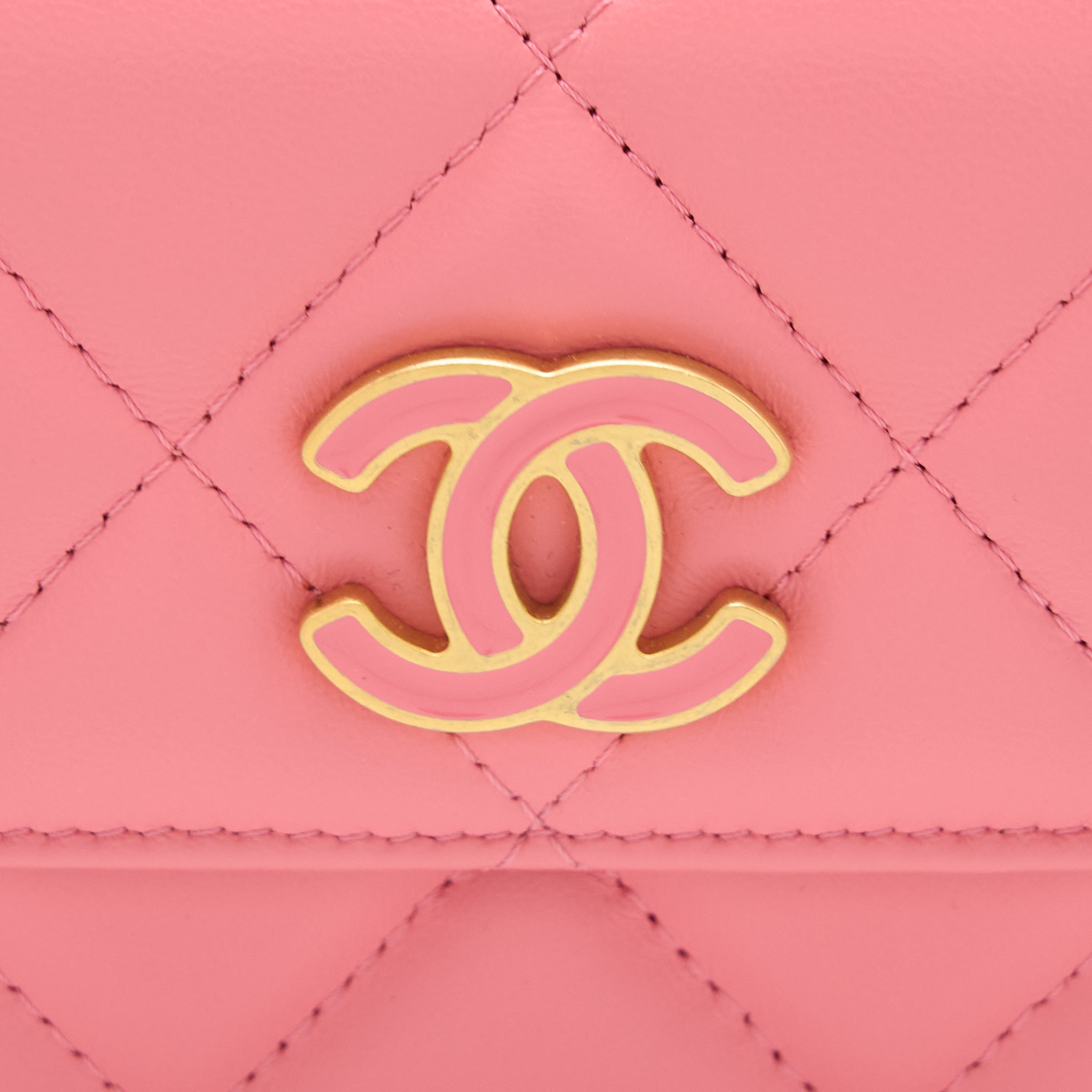 Chanel Mini Flap Waist Bag Enamel Logo Lambskin Pink