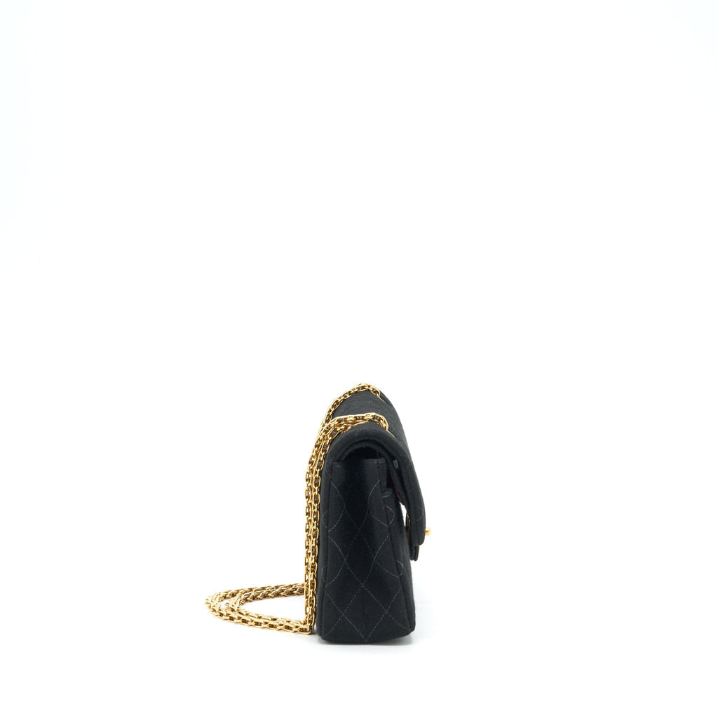 Chanel Vintage Small Classic Flap Bag Fabric Black Ruthenium