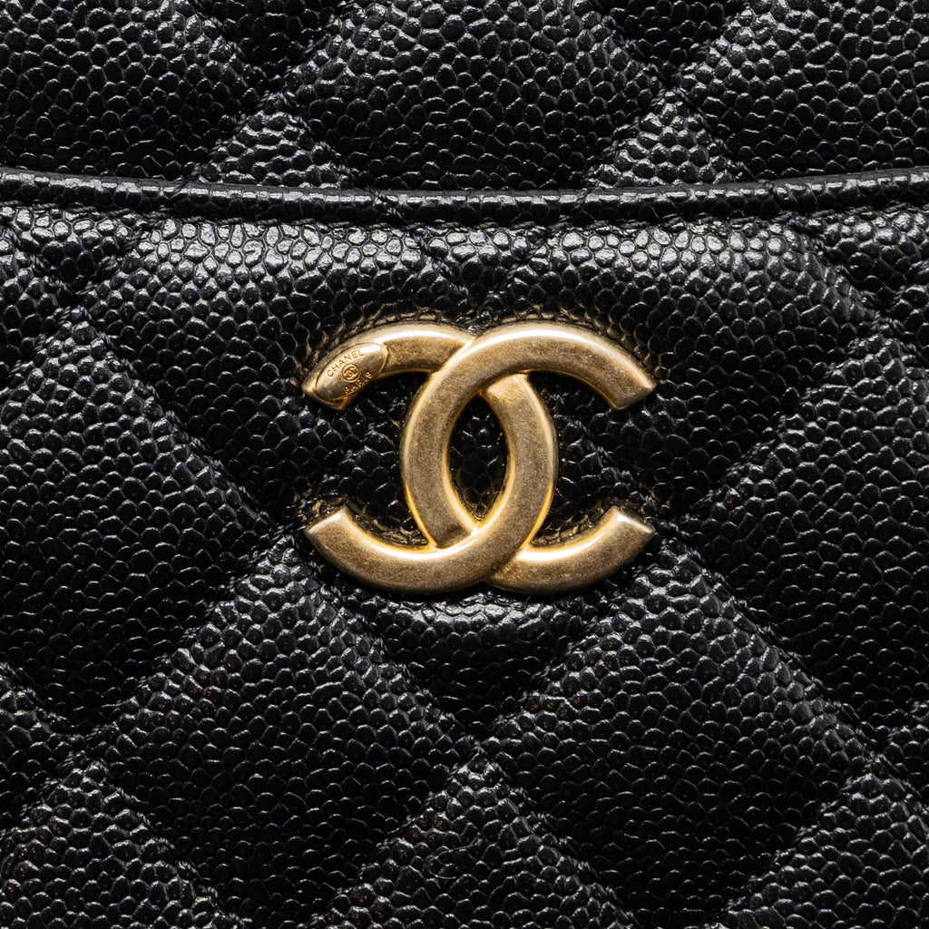 Chanel 22S Letter Top Handle Small Vanity Case Caviar Black Brushed  (Microchip)