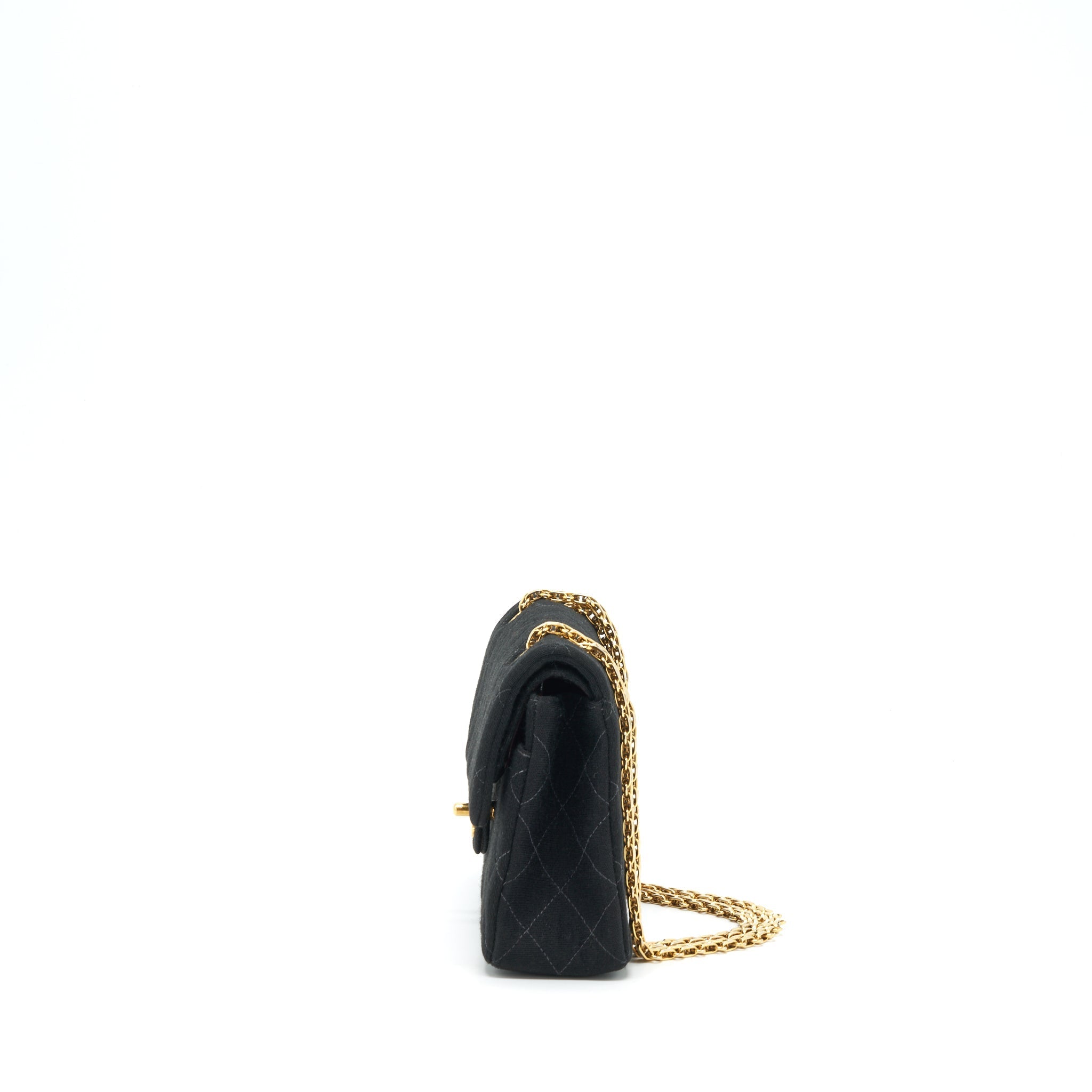 Chanel Vintage Small Classic Flap Bag Fabric Black Ruthenium