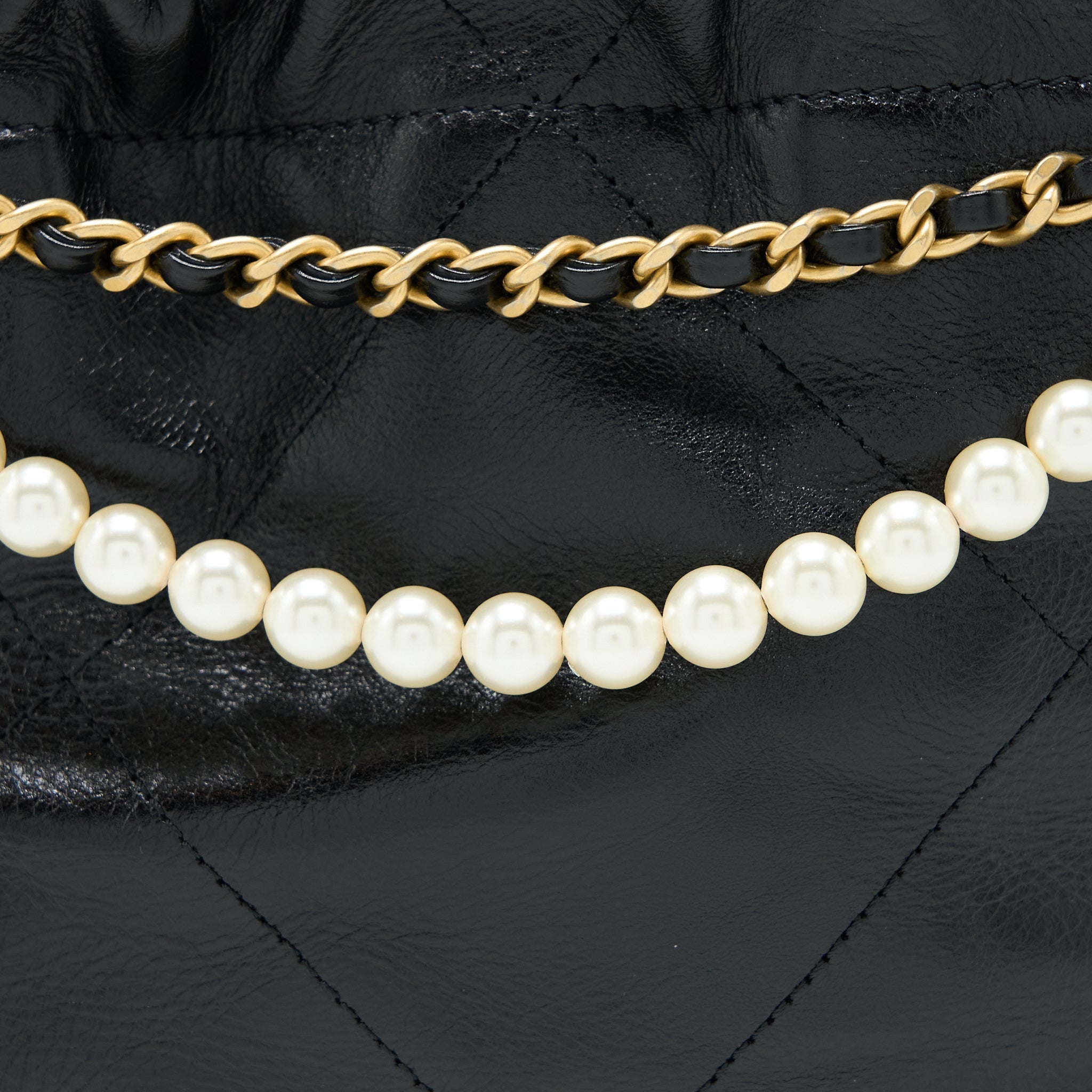 Chanel 23S Mini 22 Bag with Pearl Shiny Calfskin Black  (Microchip)