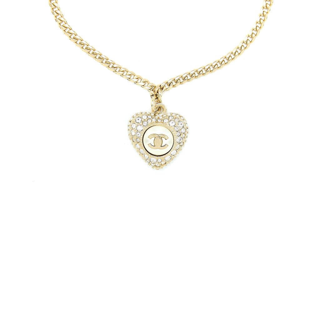 Chanel Heart Pearl Bracelet With CC logo Crystal Light Gold Tone