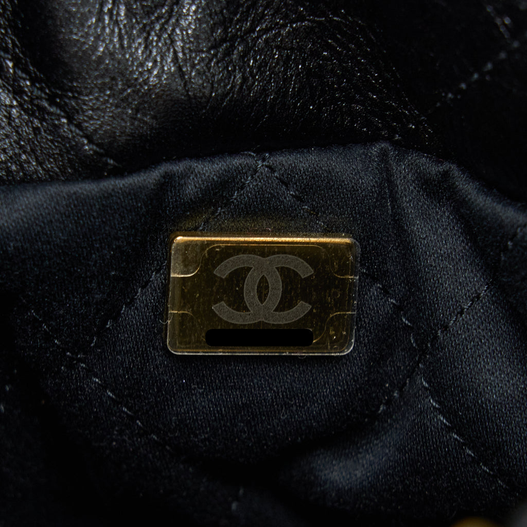 Chanel 23S Mini 22 Bag with Pearl Shiny Calfskin Black  (Microchip)