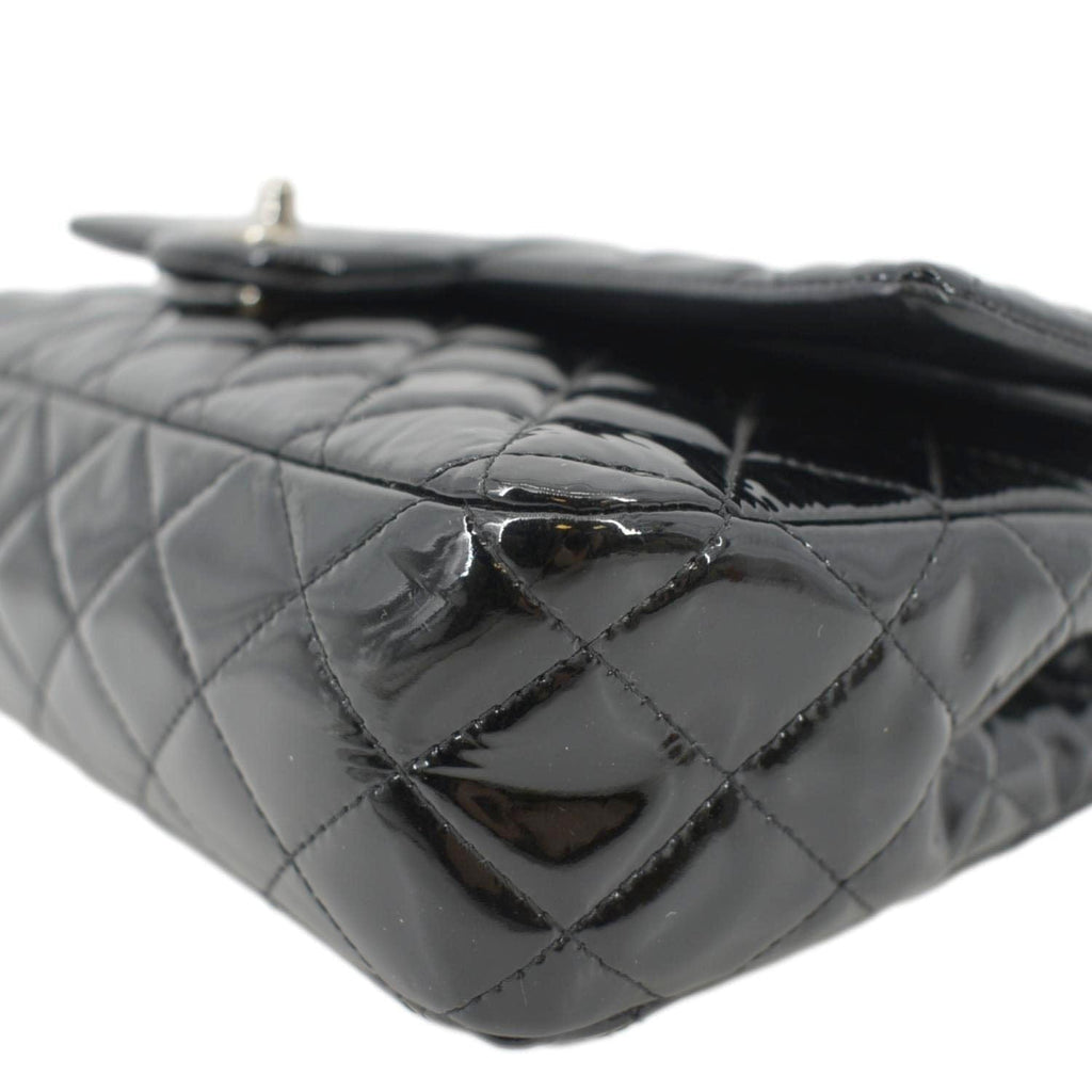 CHANEL Classic Medium Double Flap Patent Leather Shoulder Bag Black