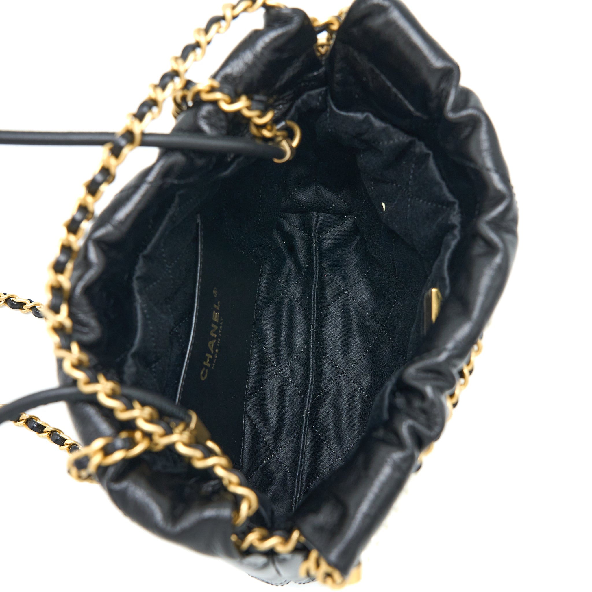 Chanel 23S Mini 22 Bag with Pearl Shiny Calfskin Black  (Microchip)