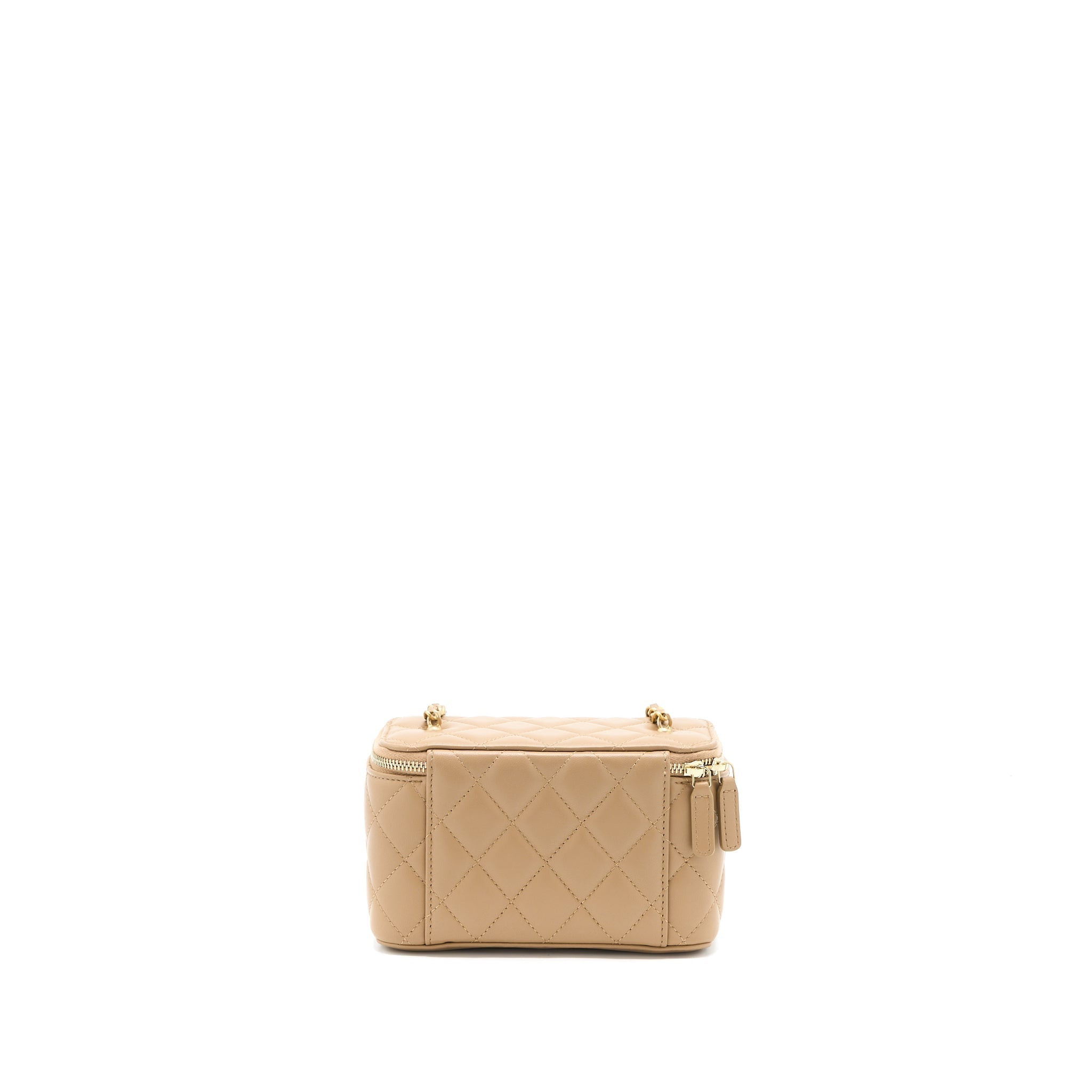 Chanel Pearl Crush Long Vanity Case Lambskin Dark Beige