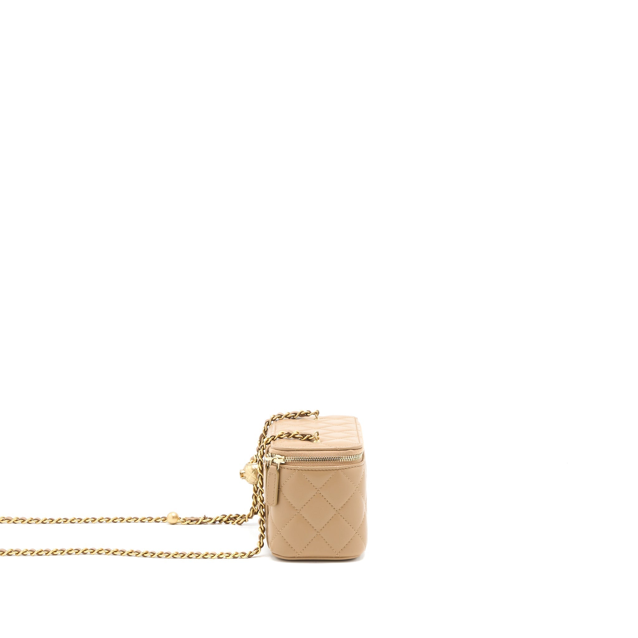 Chanel Pearl Crush Long Vanity Case Lambskin Dark Beige