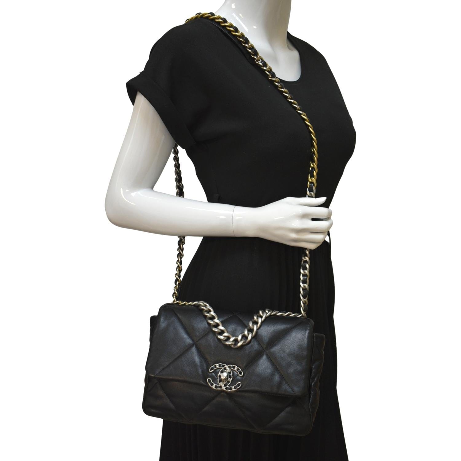 CHANEL 19 Small Flap Quilted Lambskin Leather Shoulder Bag Black - Final Sale