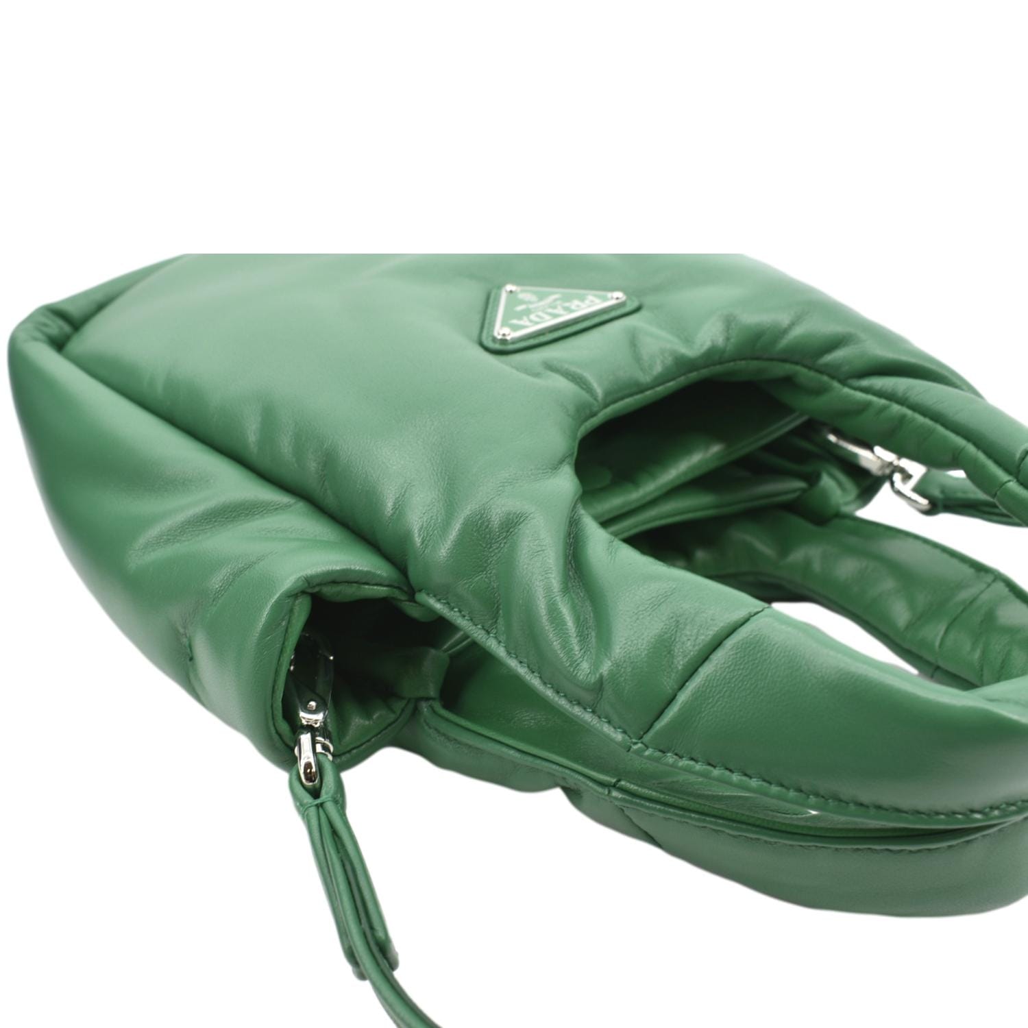 PRADA Small Padded Soft Leather Shoulder Bag Dark Green