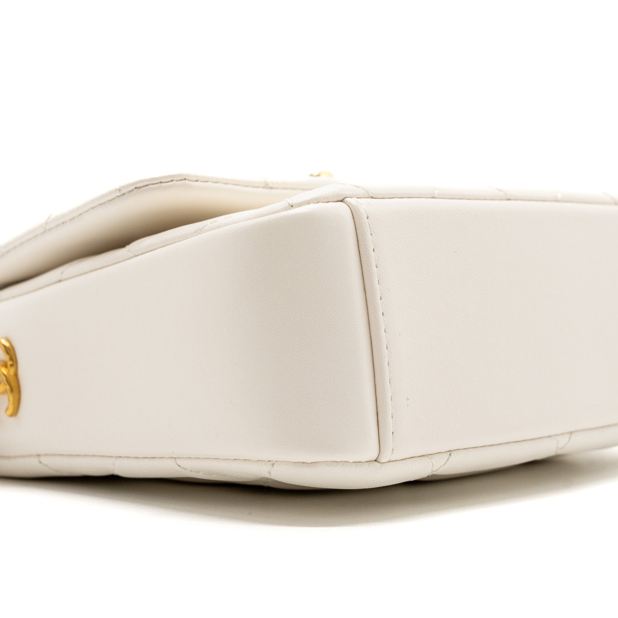 Chanel Seasonal Square Flap Bag Lambskin White  (Microchip)