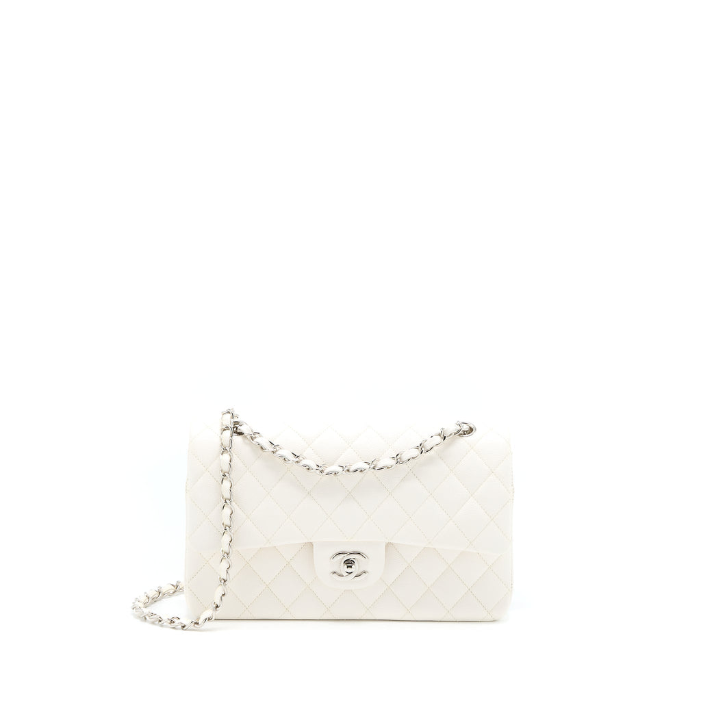 Chanel Medium Classic Double Flap Bag Caviar White  (Microchip)