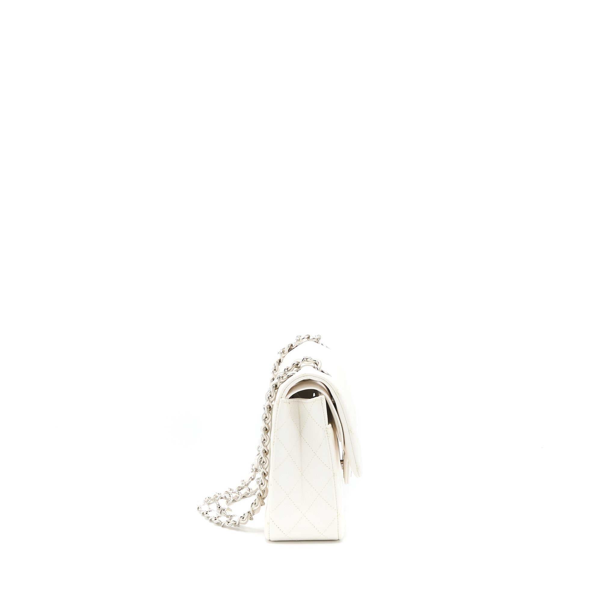 Chanel Medium Classic Double Flap Bag Caviar White  (Microchip)