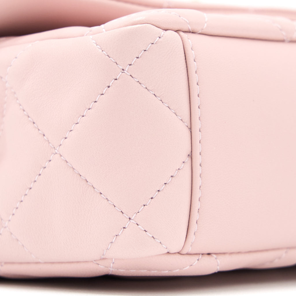Chanel 22B Small Flap Bag With Gem Chain Lambskin Pink  (Microchip)