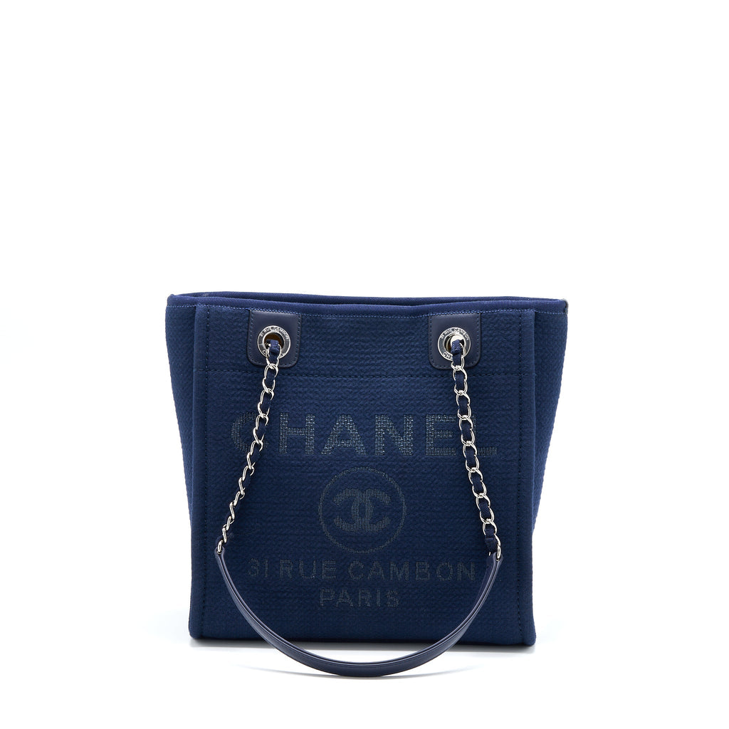 Chanel PM Deauville Tote Bag Canvas Navy  (Microchip)