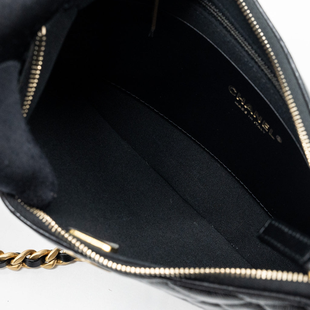 Chanel moon hobo shoulder / crossbody bag goatskin black brushed  (microchip)