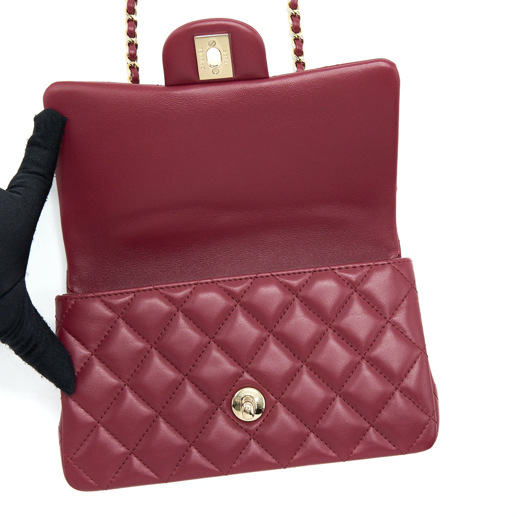 Chanel 22A Top Handle Mini Rectangular Flap Bag Lambskin Burgundy L