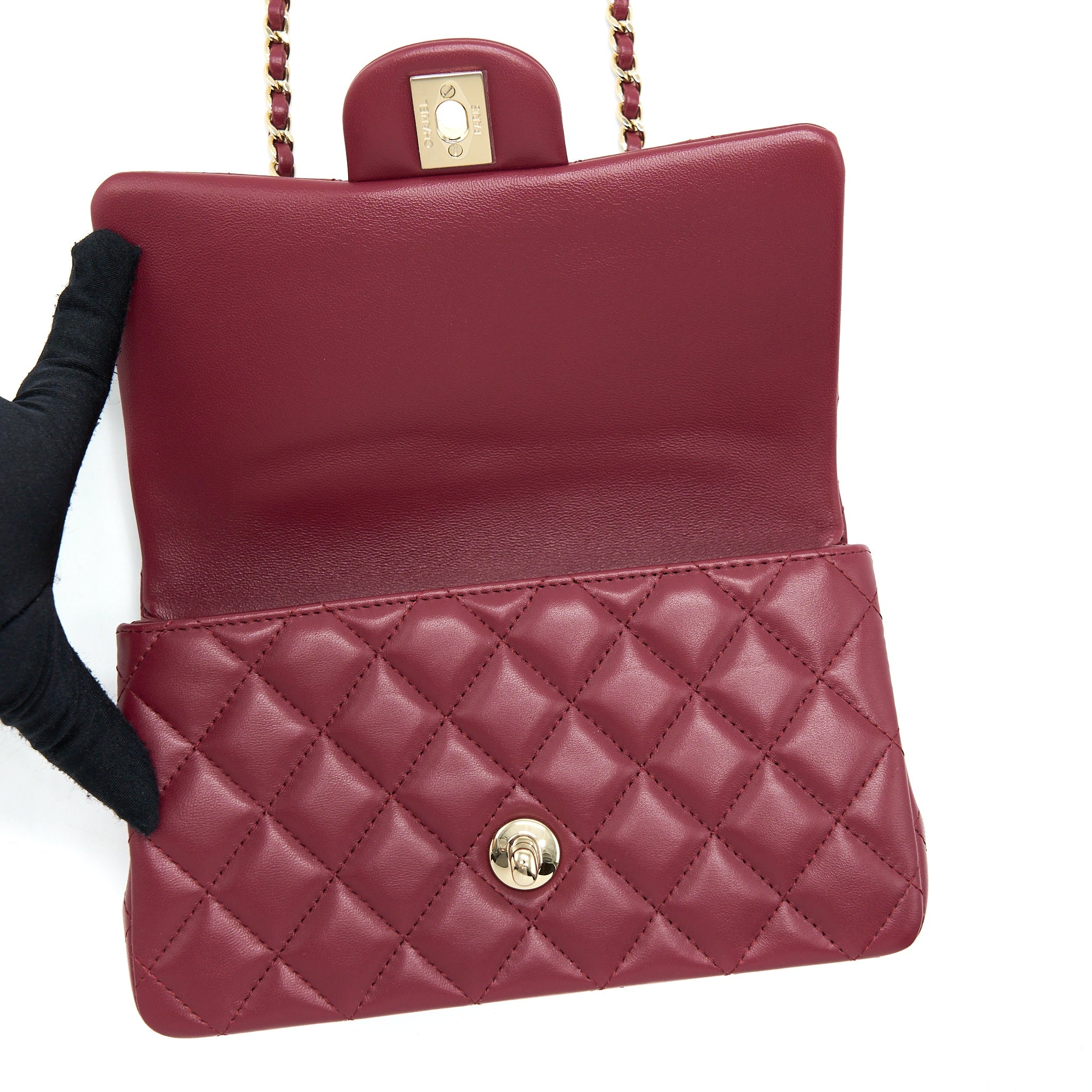 Chanel 22A Top Handle Mini Rectangular Flap Bag Lambskin Burgundy L