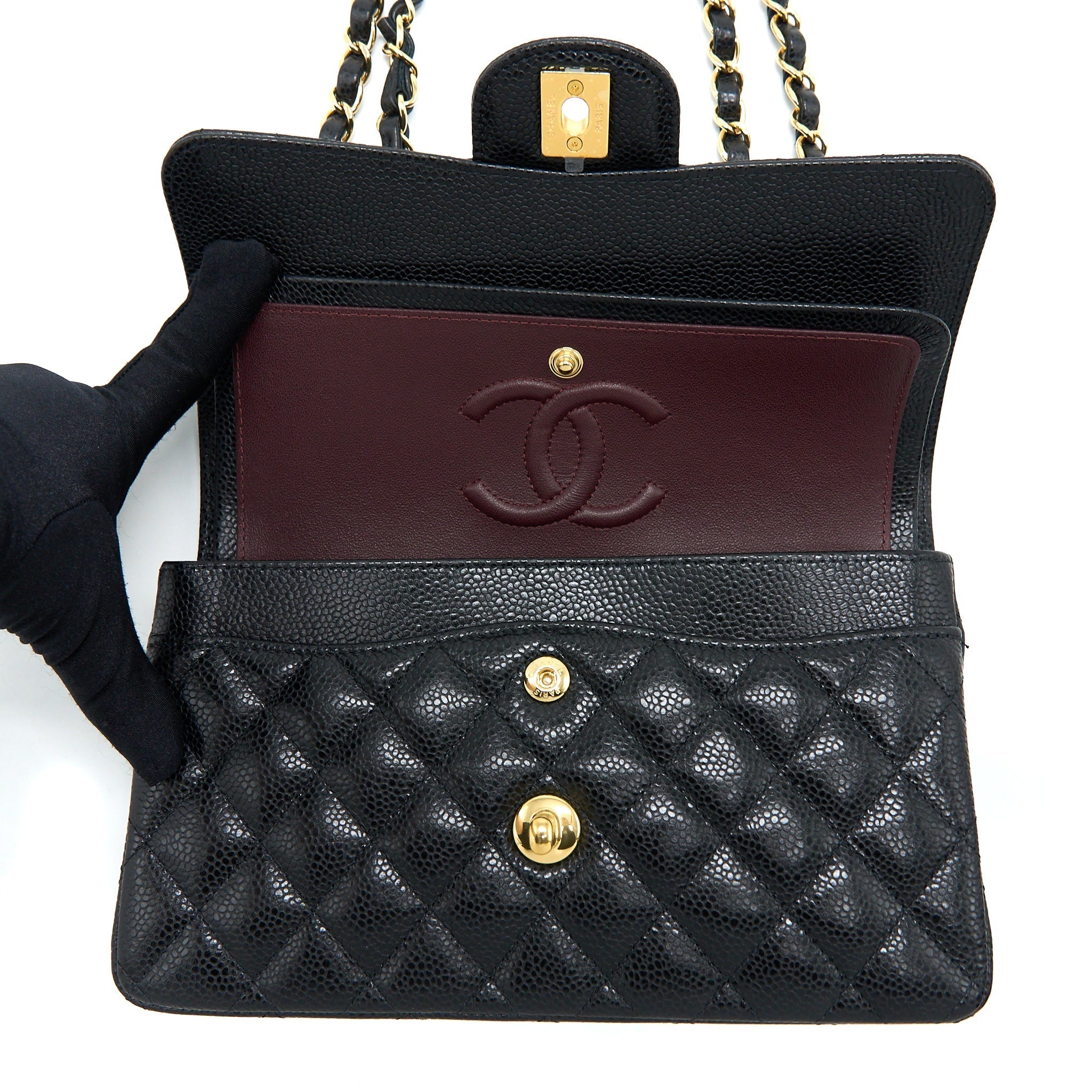 Chanel Small Classic Double Flap Bag Caviar Black  (Microchip)