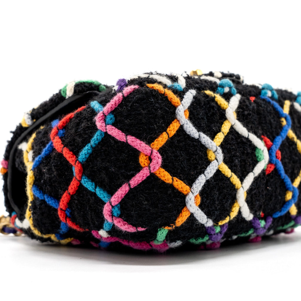 Chanel 22S pearl crush mini square flap bag fabric / tweed black / multicolor  (microchip)