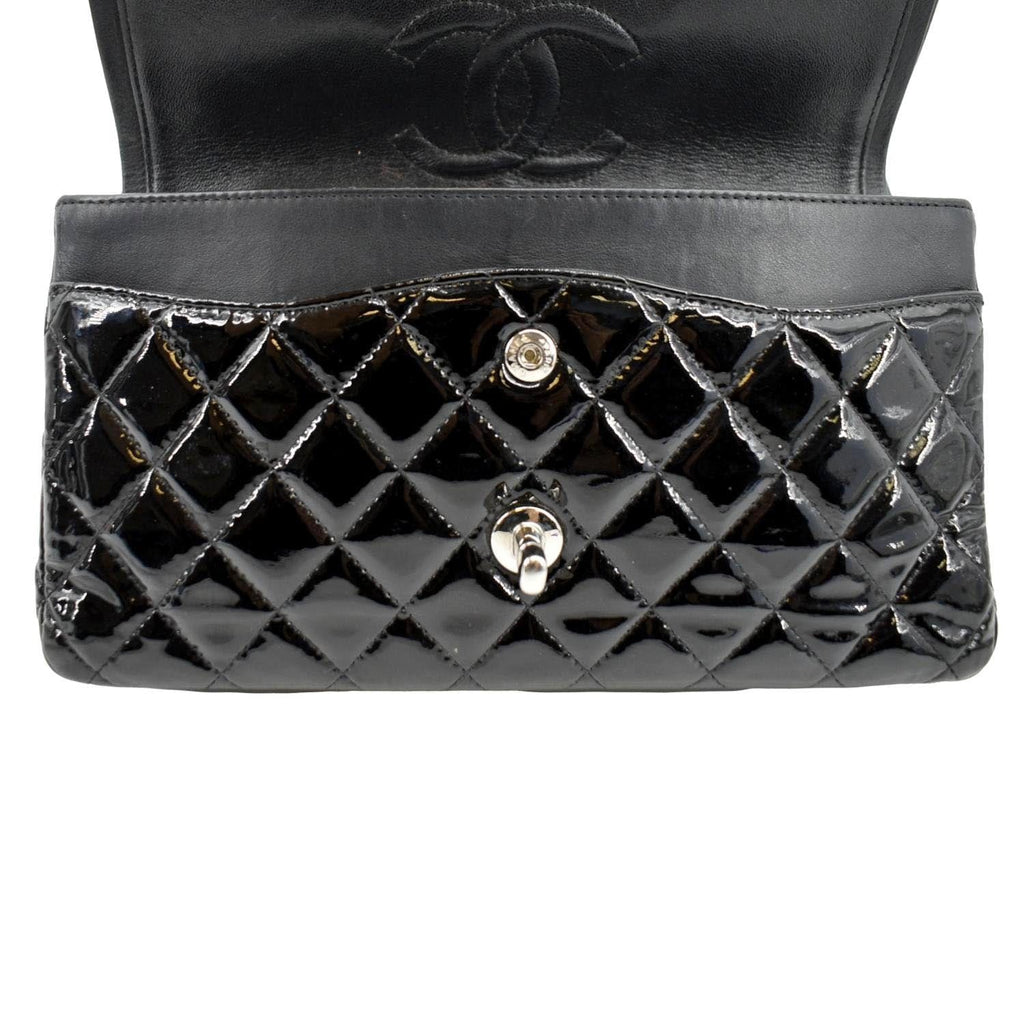 CHANEL Classic Medium Double Flap Patent Leather Shoulder Bag Black