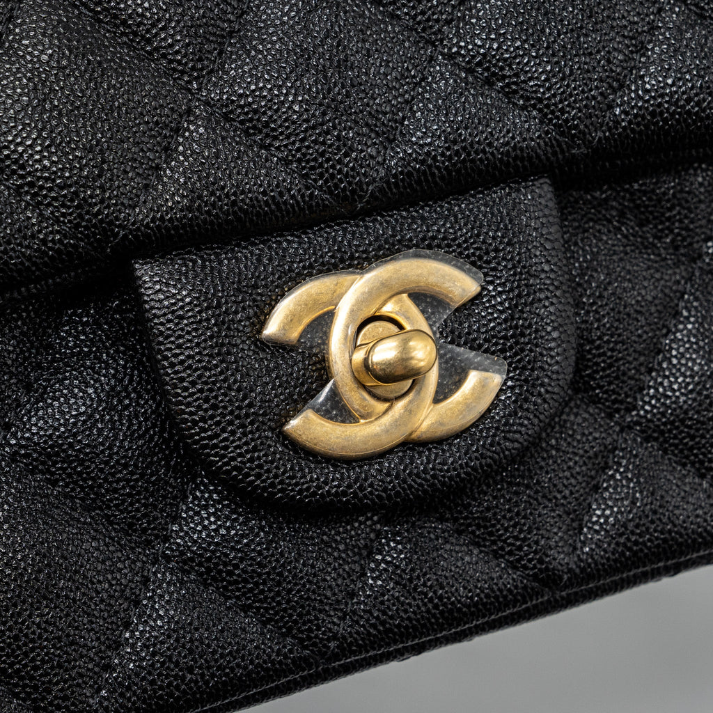 Chanel top handle mini rectangular flap bag caviar black