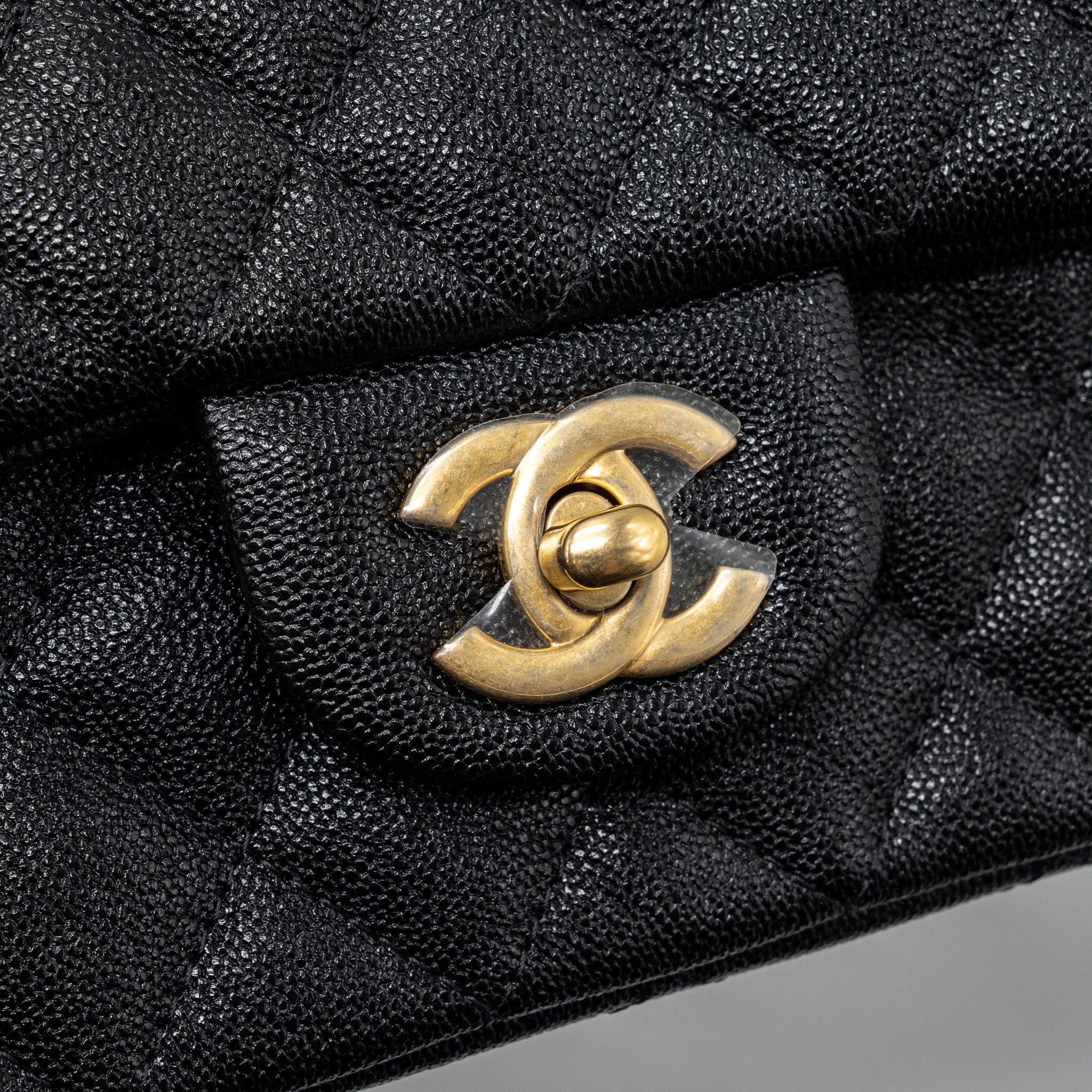 Chanel top handle mini rectangular flap bag caviar black