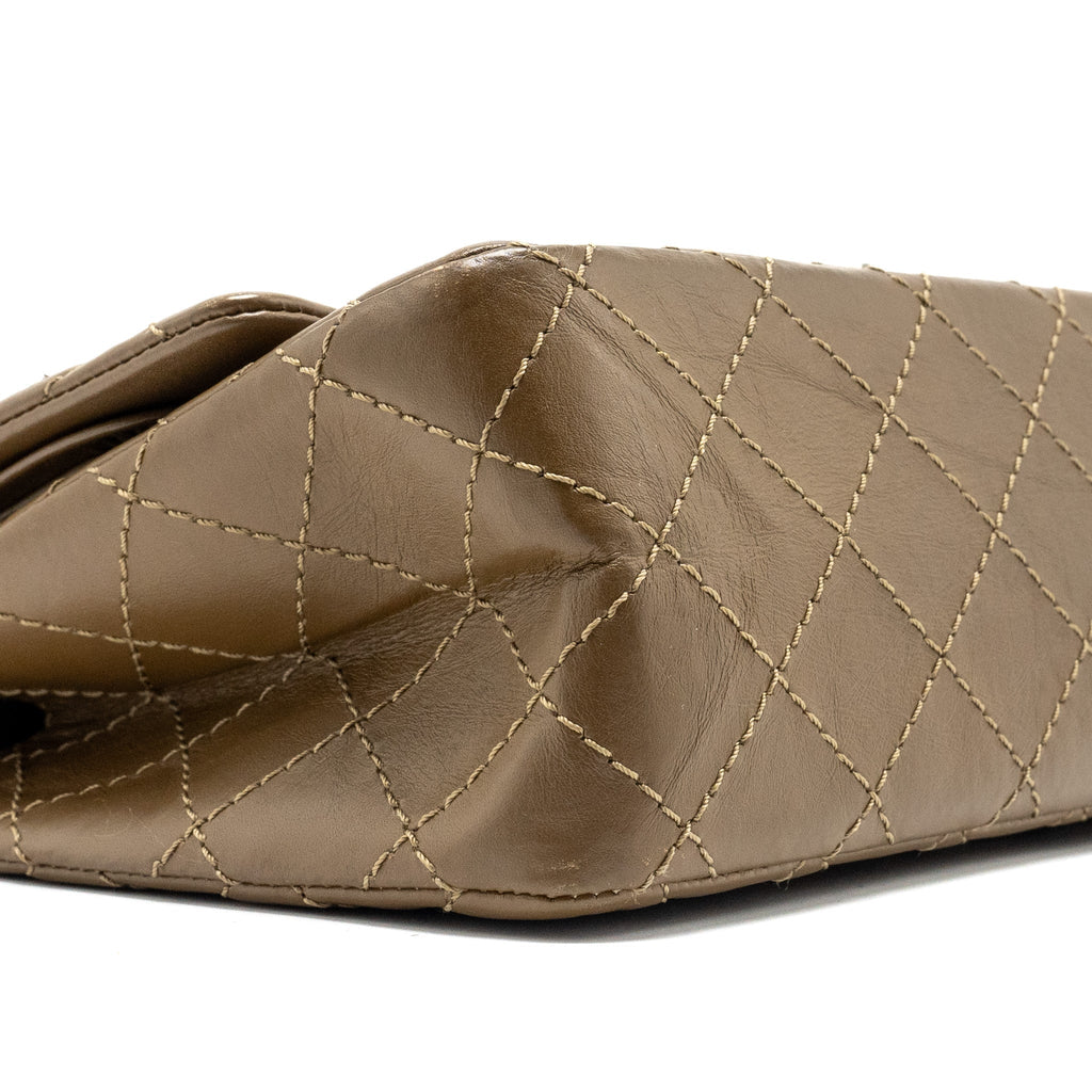 Chanel small 2.55 reissue flap bag calfskin khaki ruthenium hardware