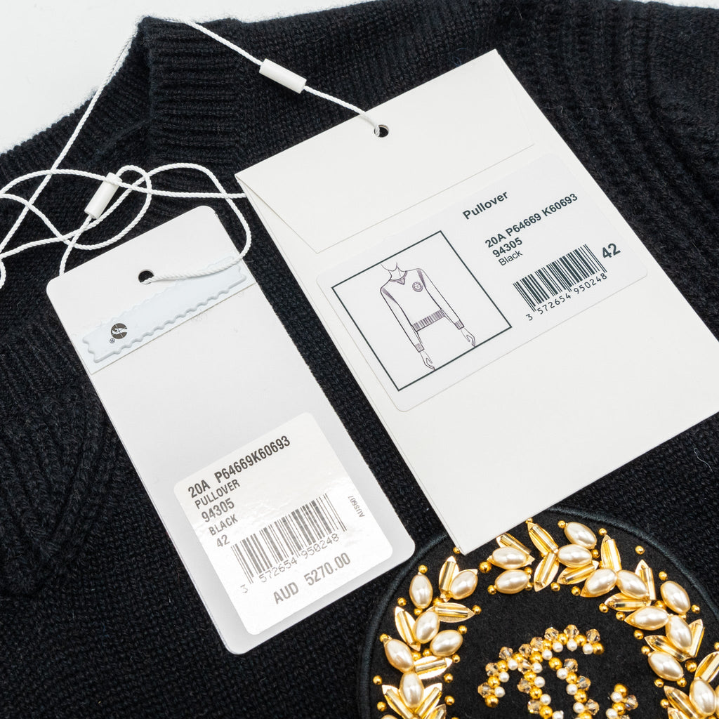 Chanel size 42 20A Pullover sweater / cashmere BLACK