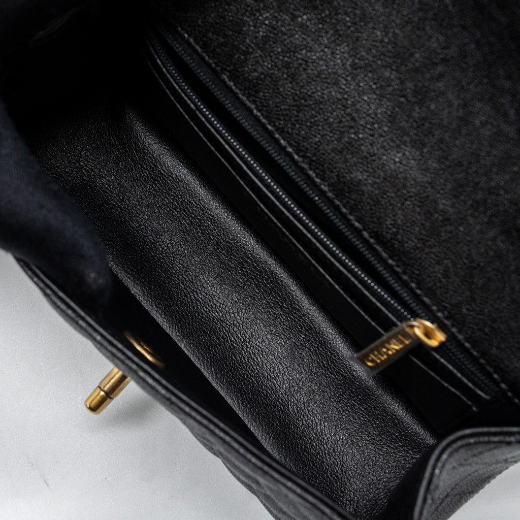 Chanel top handle mini rectangular flap bag caviar black