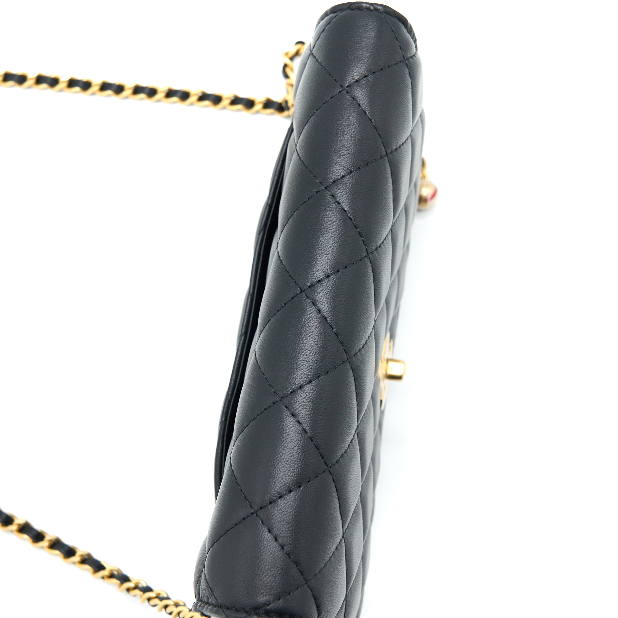 Chanel Pearl Crush Wallet on Chain Lambskin Black Brushed  (Microchip)