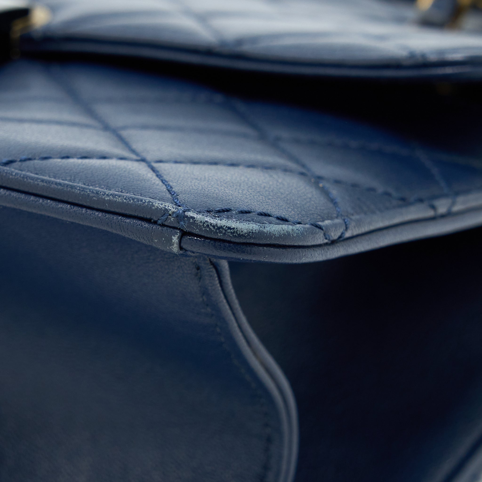 Chanel Quilted Shoulder Bag Goatskin Blue Ruthenium