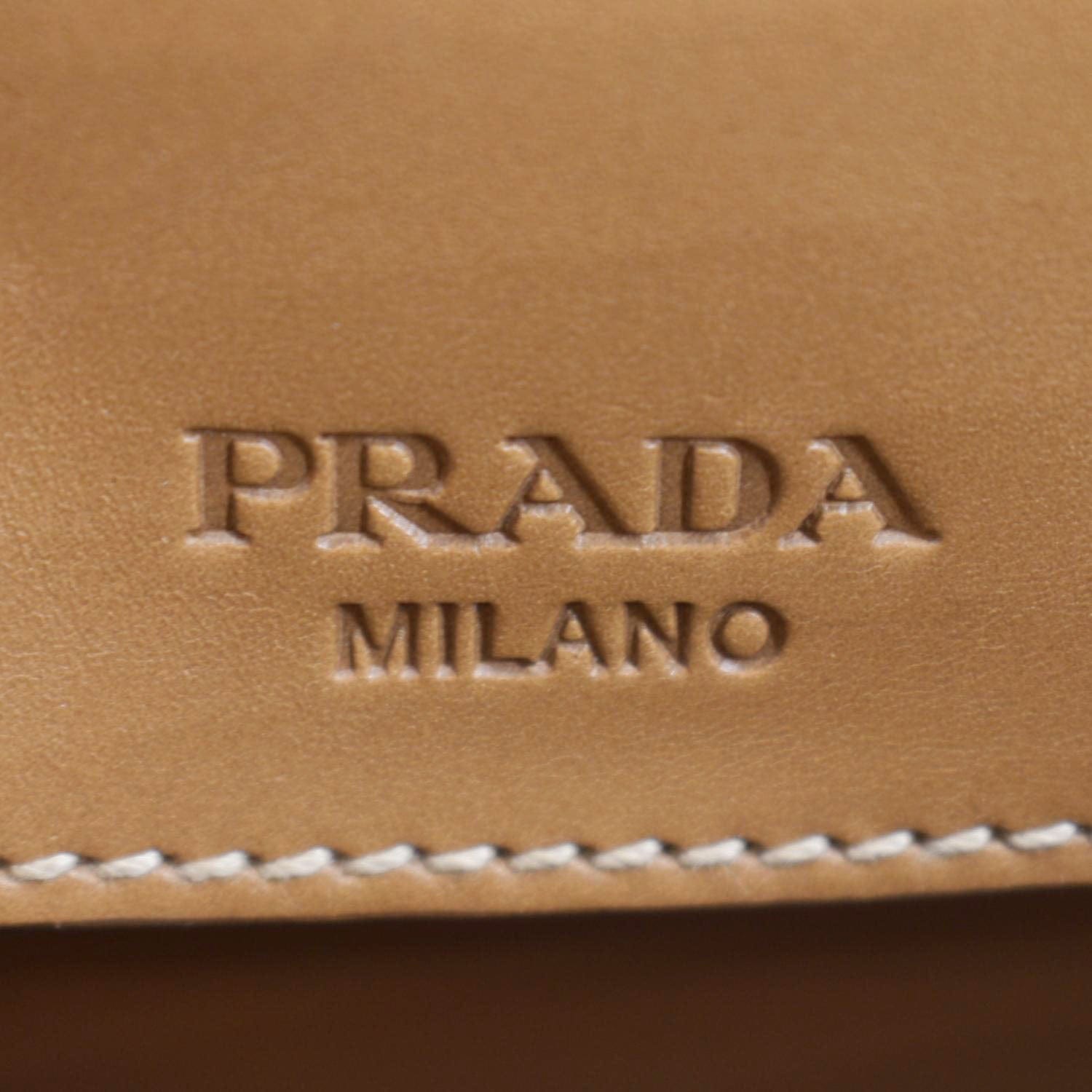 PRADA Vitello Sound Lock Leather Shoulder Bag Tan