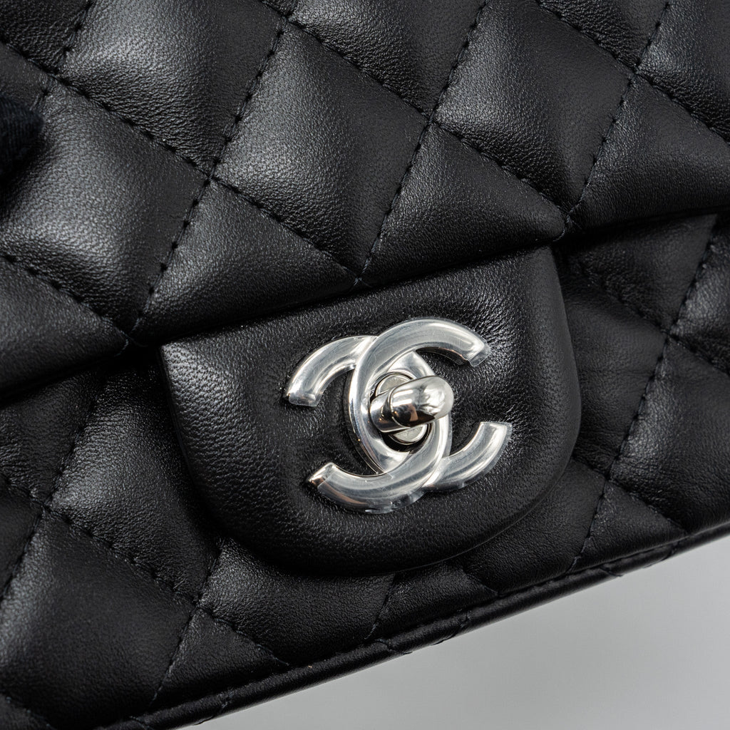Chanel mini square flap bag lambskin Black  (microchip)