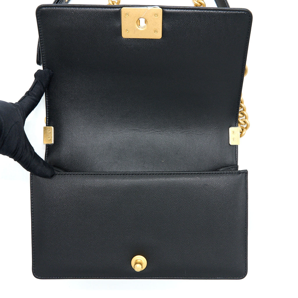 Chanel Medium Boy Bag Caviar Black Brushed  (Microchip)