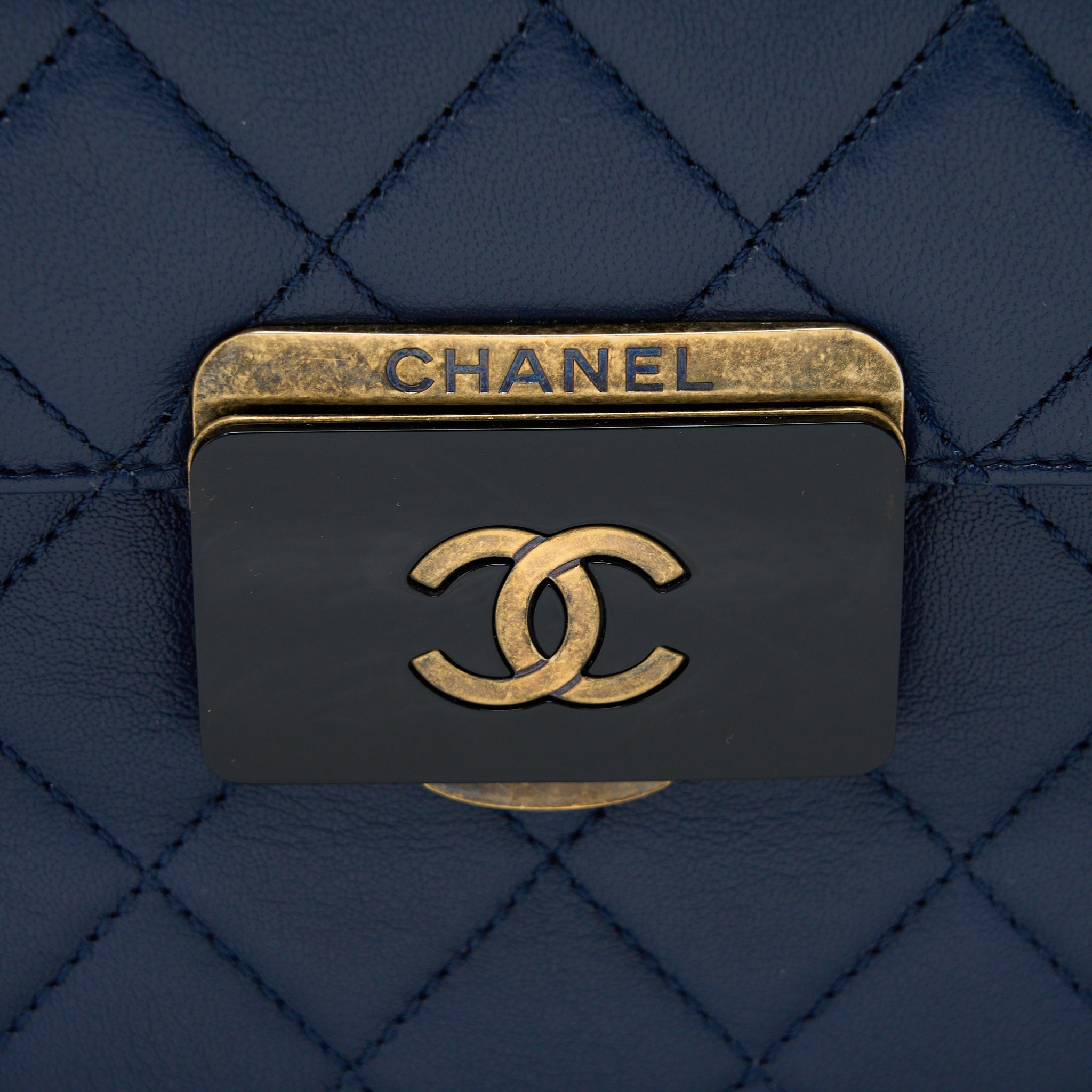 Chanel Quilted Shoulder Bag Goatskin Blue Ruthenium
