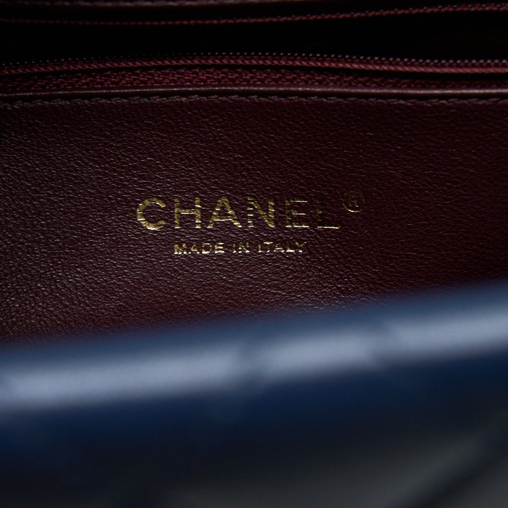Chanel Quilted Shoulder Bag Goatskin Blue Ruthenium
