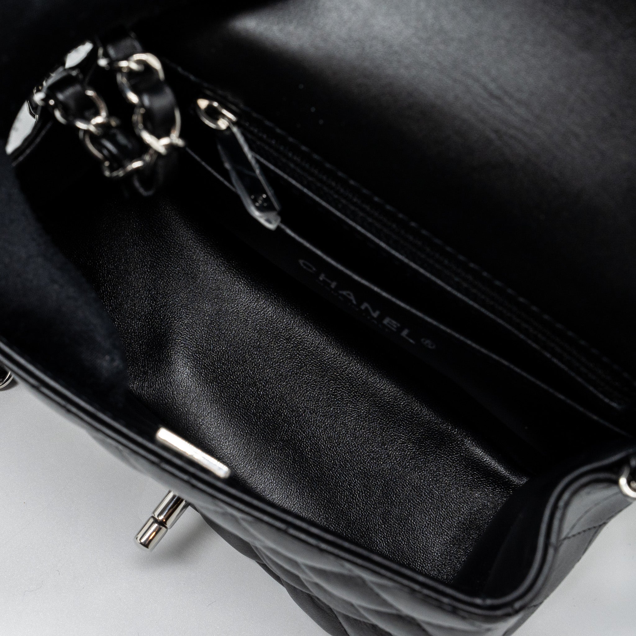 Chanel mini square flap bag lambskin Black  (microchip)