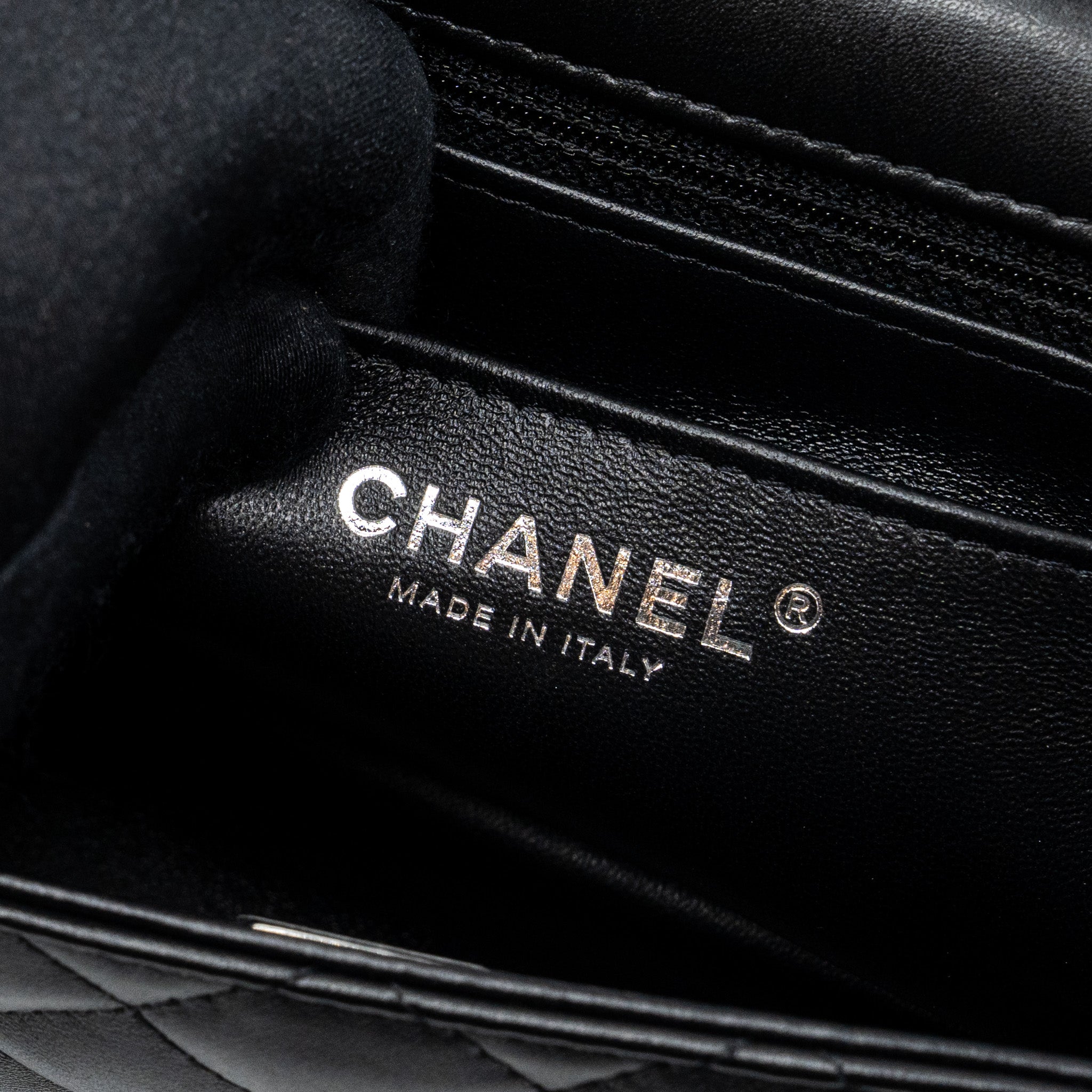Chanel mini square flap bag lambskin Black  (microchip)