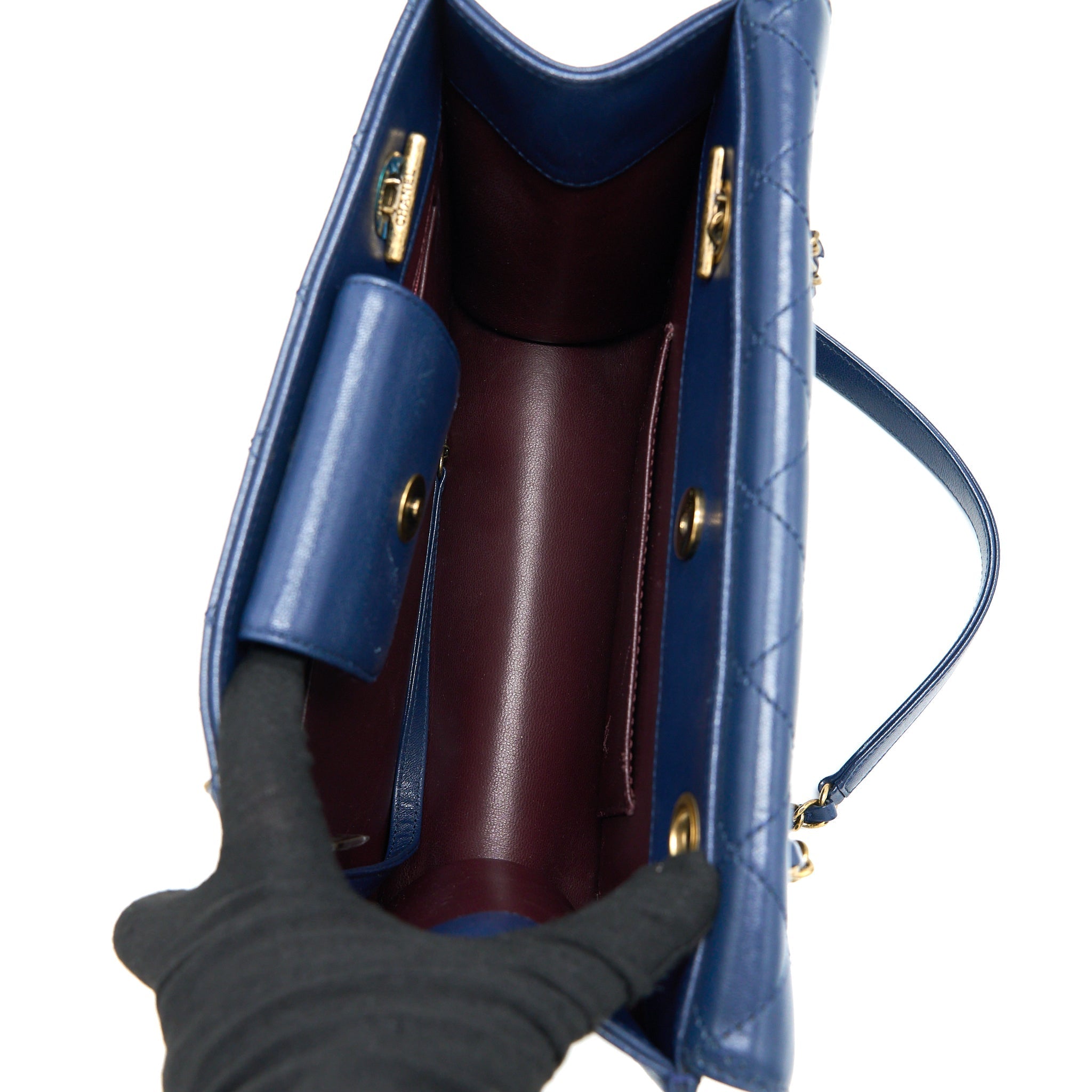 Chanel Quilted Shoulder Bag Goatskin Blue Ruthenium