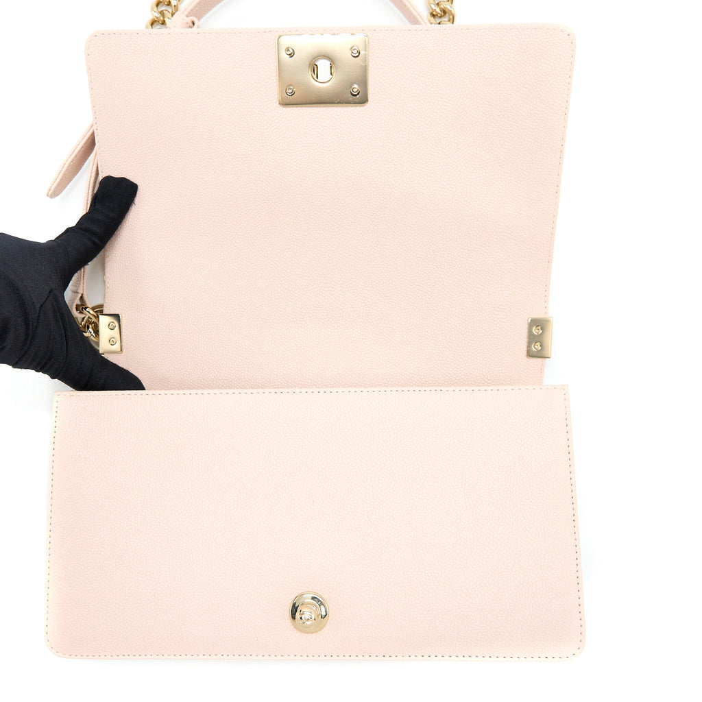 Chanel Medium Boy Bag Chevron Caviar Light Pink L