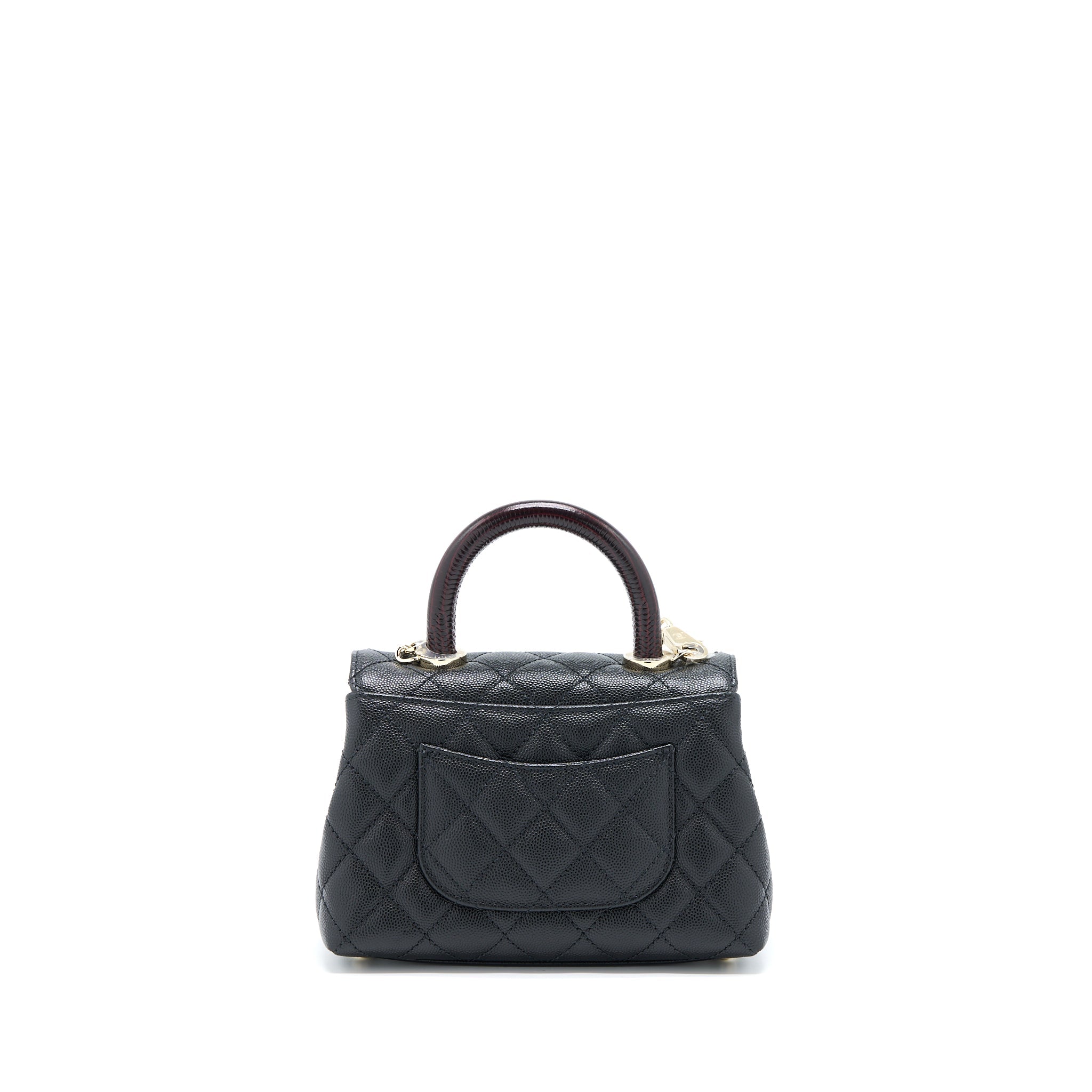 Chanel Mini Coco Handle Bag With Dark Red Handle Caviar Black L(Microchip)