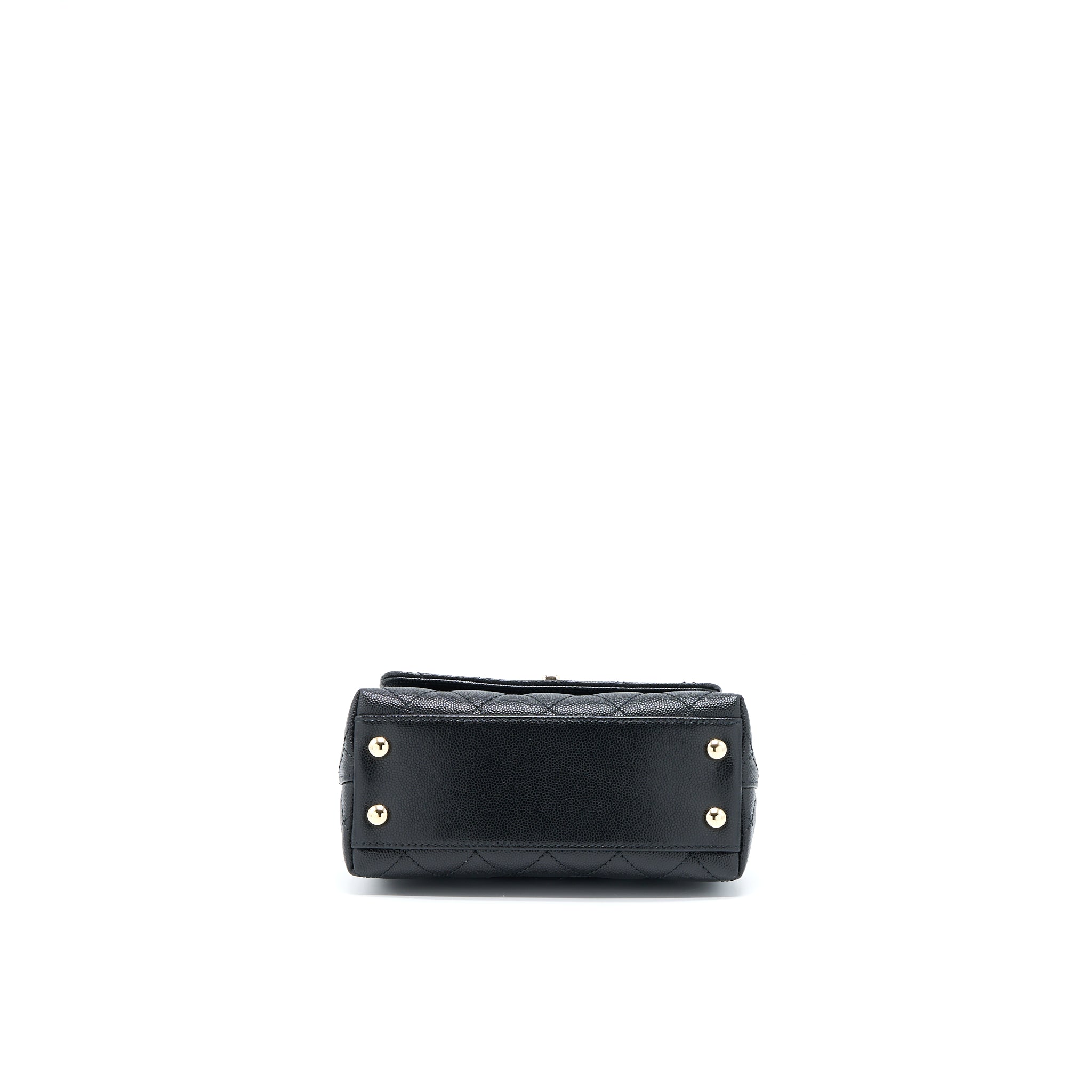 Chanel Mini Coco Handle Bag With Dark Red Handle Caviar Black L(Microchip)