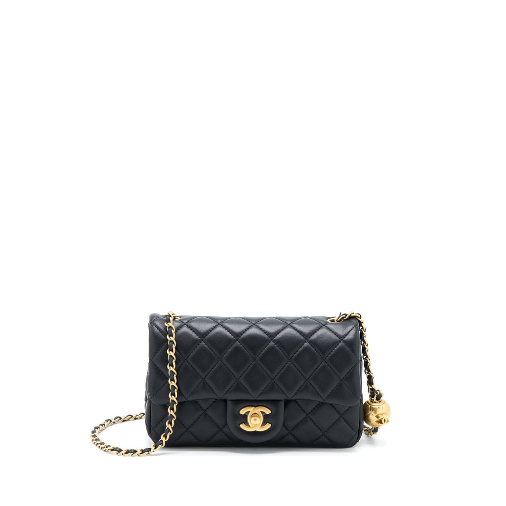 Chanel Pearl Crush Mini Rectangular Flap Bag Lambskin Black  (Microchip)