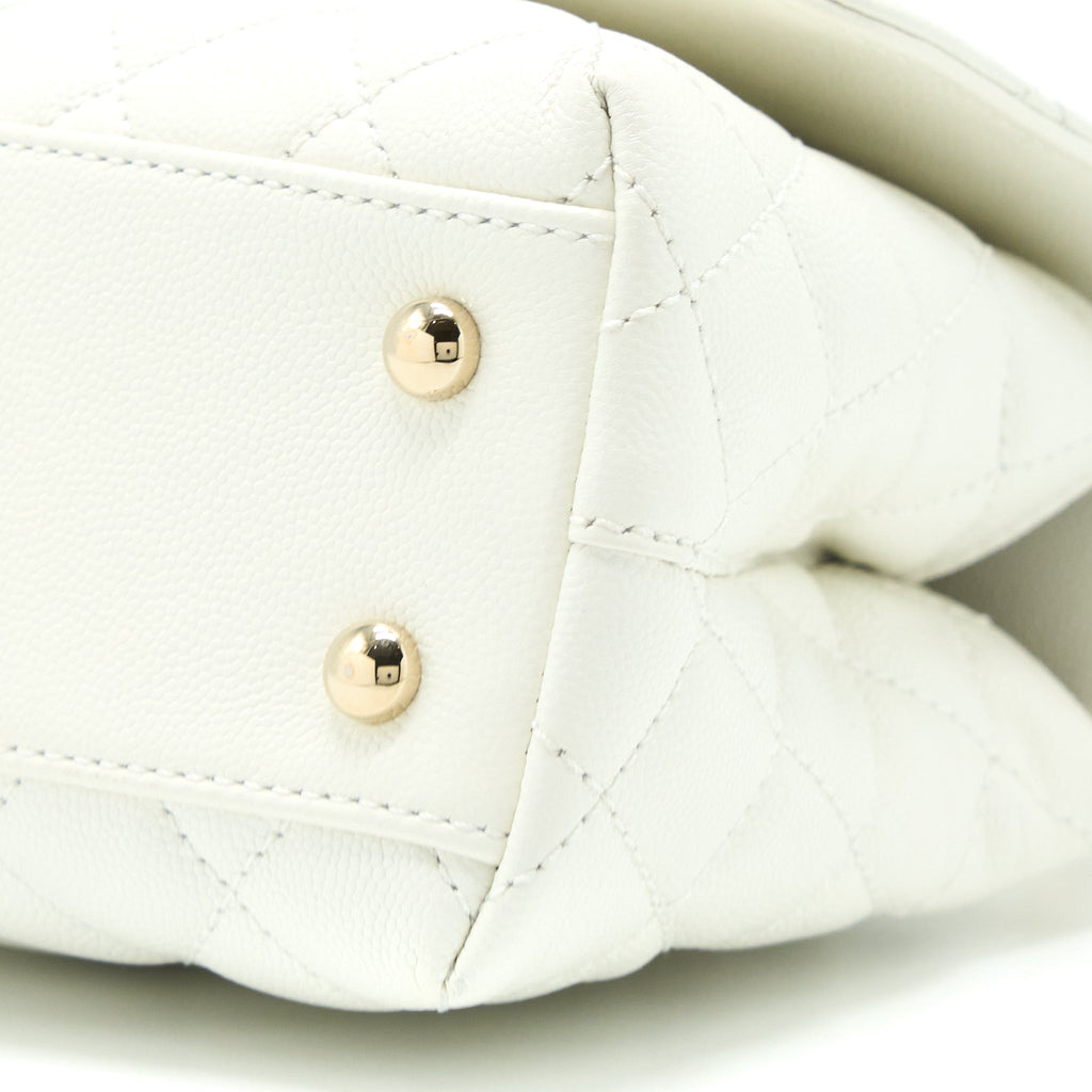 Chanel Small Coco Handle Caviar White L (Microchip)