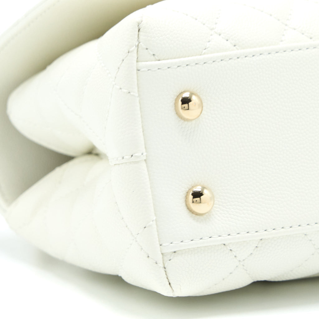 Chanel Small Coco Handle Caviar White L (Microchip)