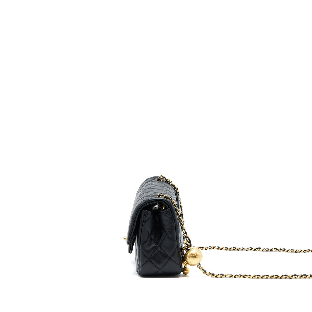Chanel Pearl Crush Mini Rectangular Flap Bag Lambskin Black  (Microchip)