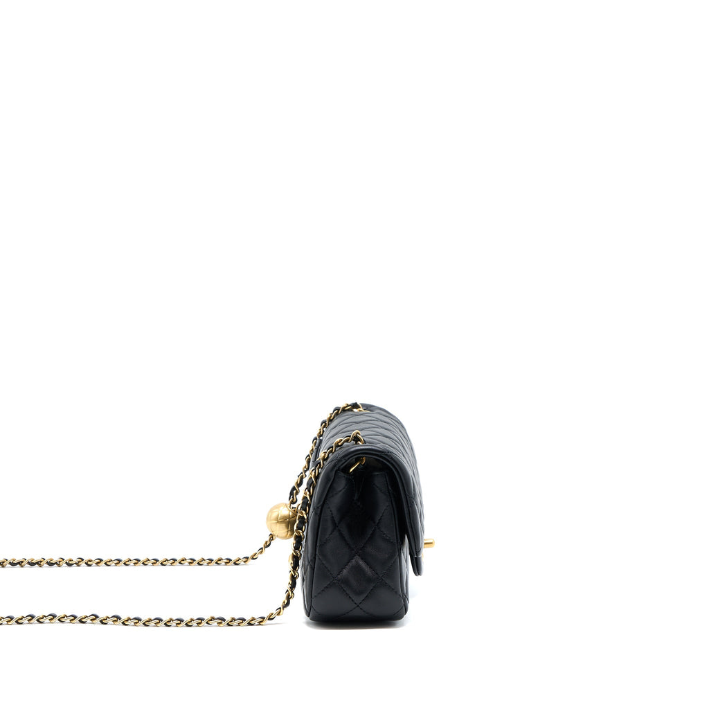 Chanel Pearl Crush Mini Rectangular Flap Bag Lambskin Black  (Microchip)