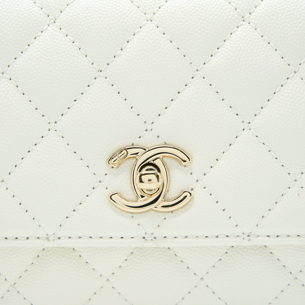 Chanel Small Coco Handle Caviar White L (Microchip)
