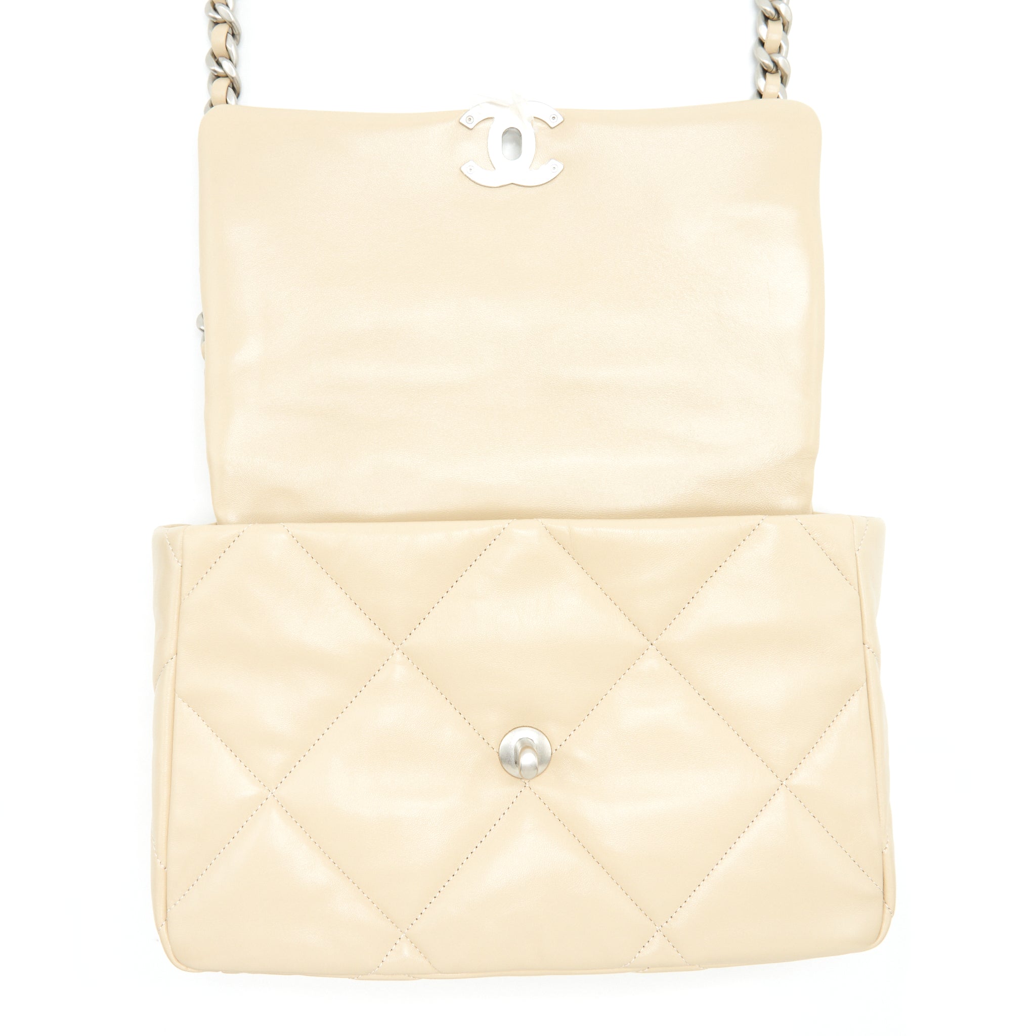Chanel Medium 19 Bag Quilted Goatskin leather Light Beige Gold/Silver Hardware